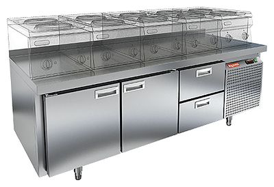 Стол охлаждаемый Hicold GN 112/TN LT под тепл.оборуд.(-2+10), 2 двери 2 ящ, 1835х700х675